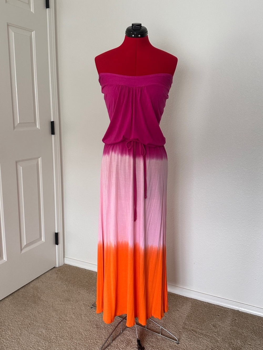 Strapless Ombre Maxi Dress in Fuchsia Pink XS to Small